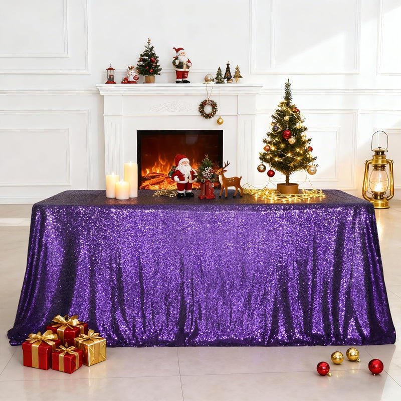 SquarePie Sequin Tablecloth 60 x 102 Inch Purple Sparkly Table Cloth for Halloween Wedding Party - Image 1